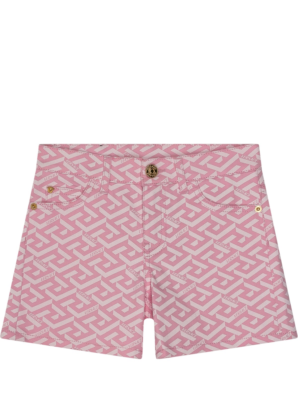 Versace Kids All-Over Printed Logo Patch Shorts