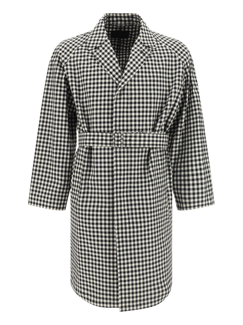 Prada Check Pattern Belted Coat