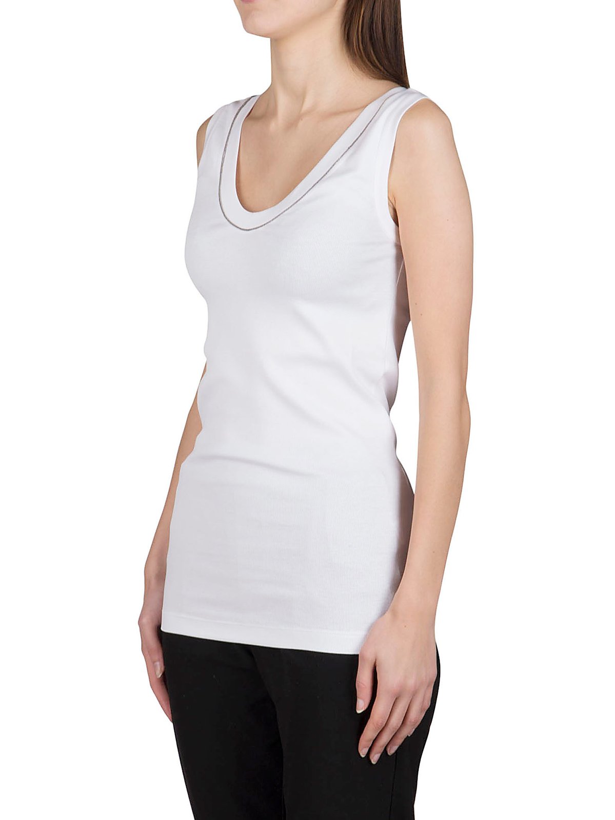 Brunello Cucinelli Monili Embellished Trim Ribbed-Knit Tank Top