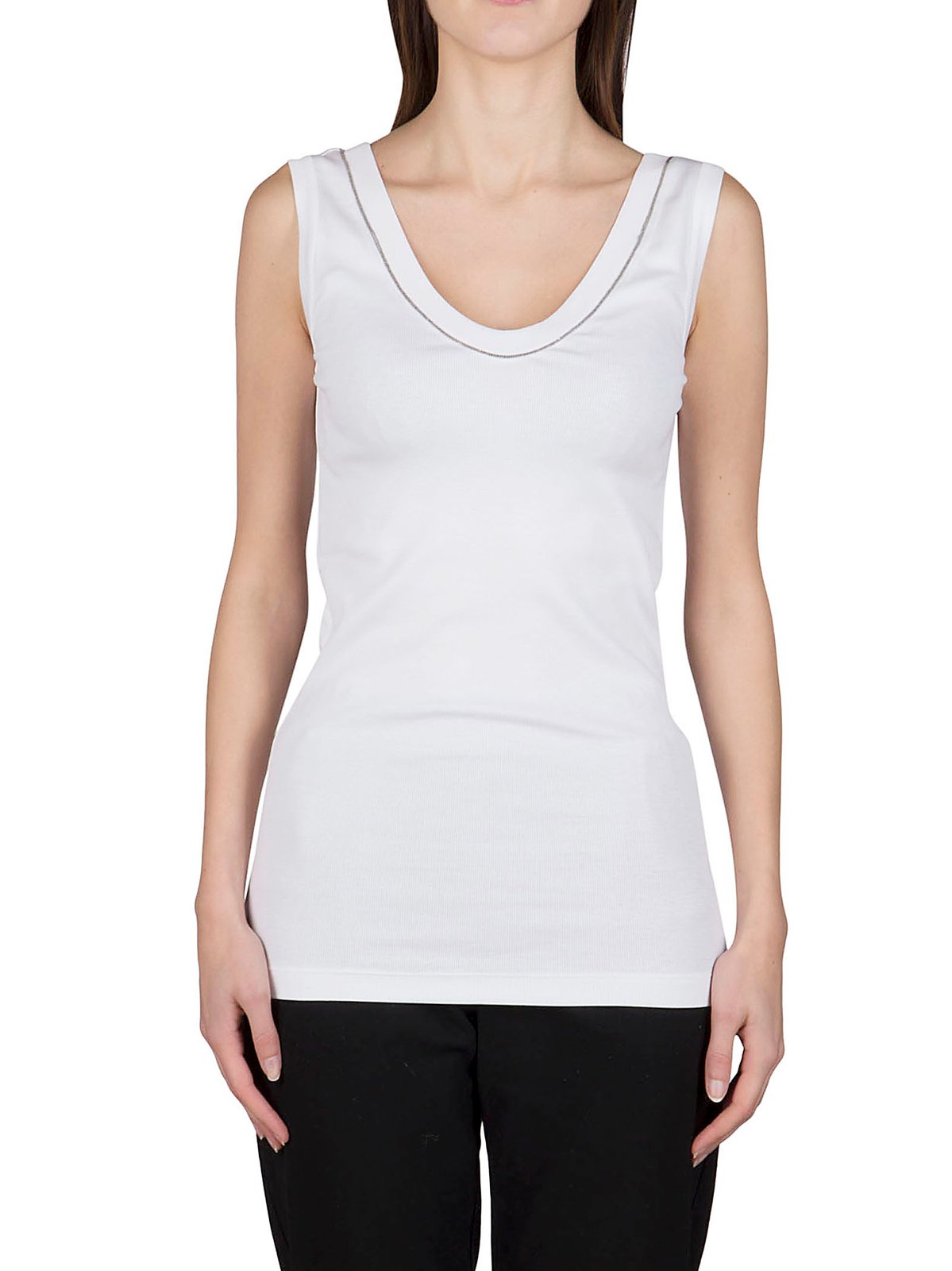 Brunello Cucinelli Monili Embellished Trim Ribbed-Knit Tank Top