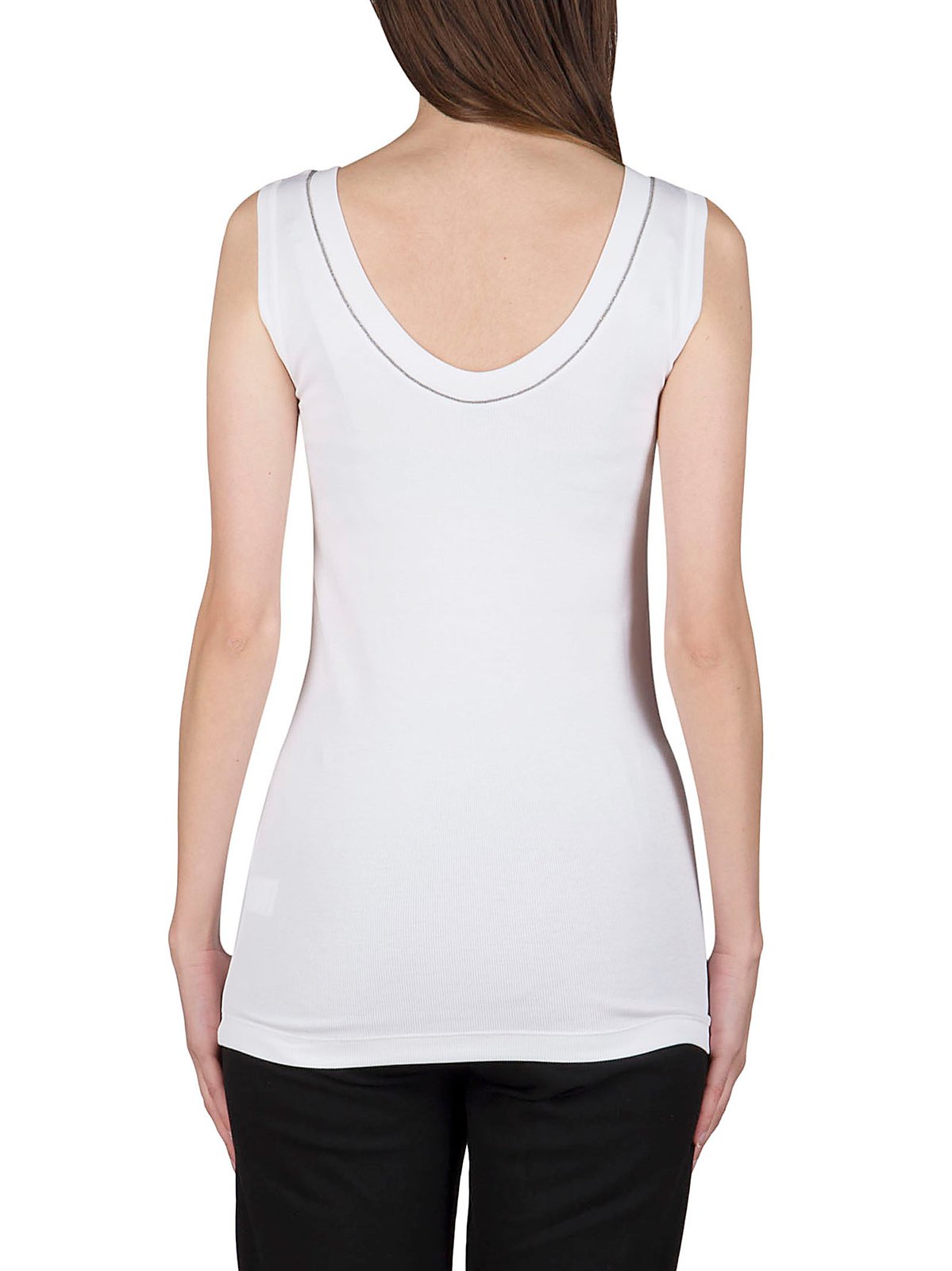 Brunello Cucinelli Monili Embellished Trim Ribbed-Knit Tank Top