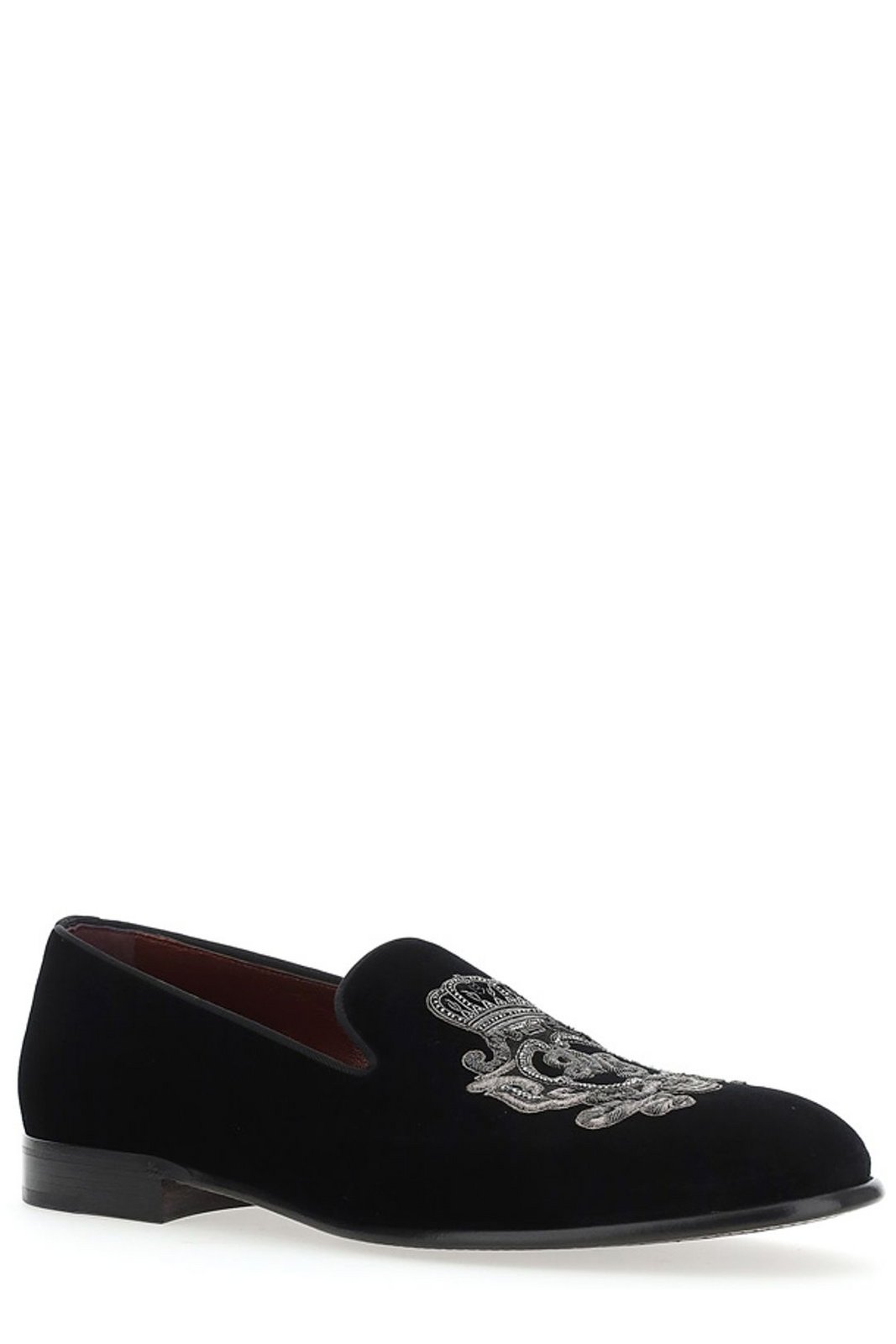 Dolce & Gabbana Velvet Embroidered Slip-On Loafers