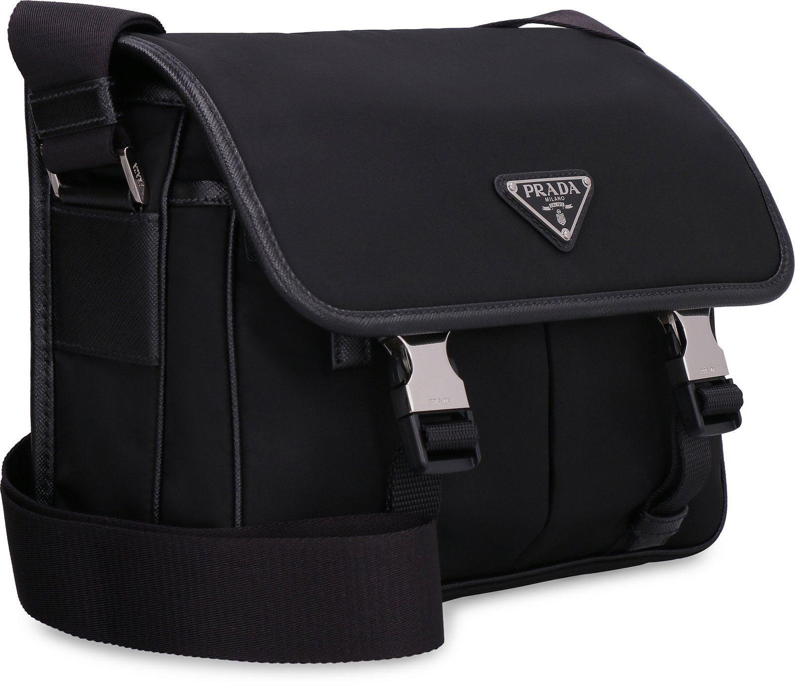 Prada Logo Plaque Fold-Over Shoulder Bag