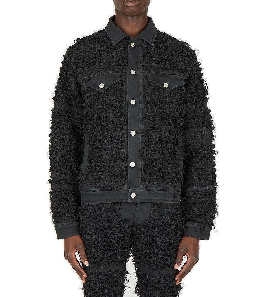 1017 ALYX 9SM X Blackmeans All-Over Shredded Effect Denim Jacket